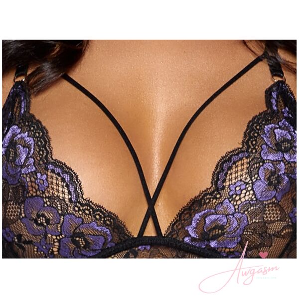 Cottelli Lilac and Black Lace Suspender Set - Image 4