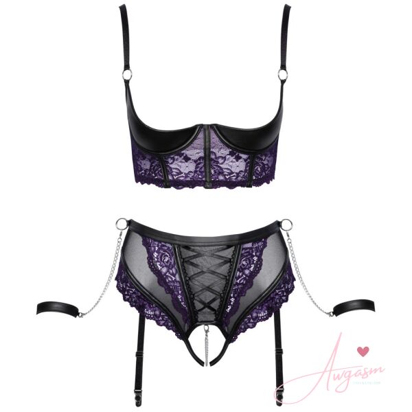 Cottelli Quarter Cup Bra, Suspender Briefs And 2 Handcuffs - Image 4