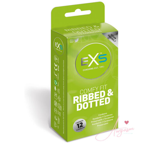 EXS Comfy Fit Ribbed and Dotted Condoms 12 Pack