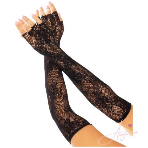Leg Ave Floral Net Fingerless Gloves Black