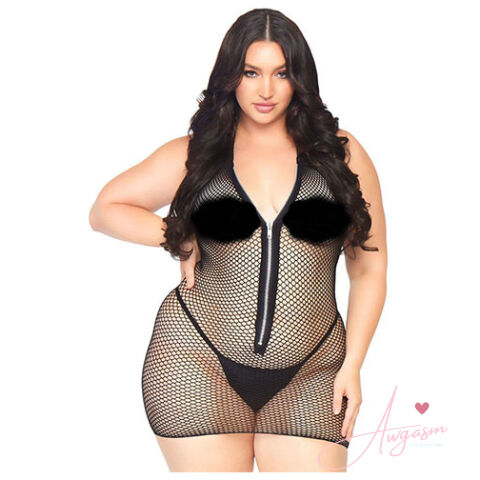 Leg Avenue Fishnet Zip Up Dress Plus Size UK 14 to 18