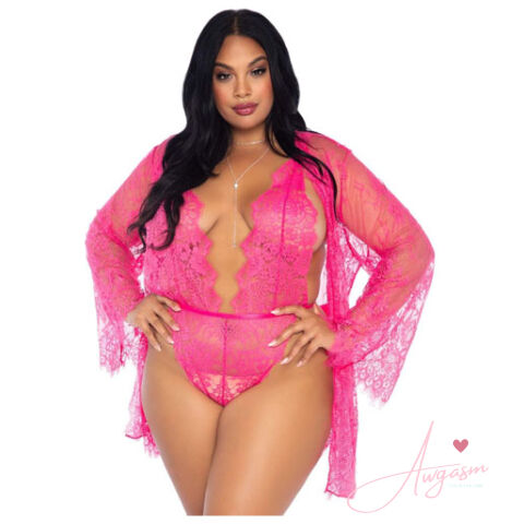 Leg Avenue Floral Lace Teddy and Robe Set