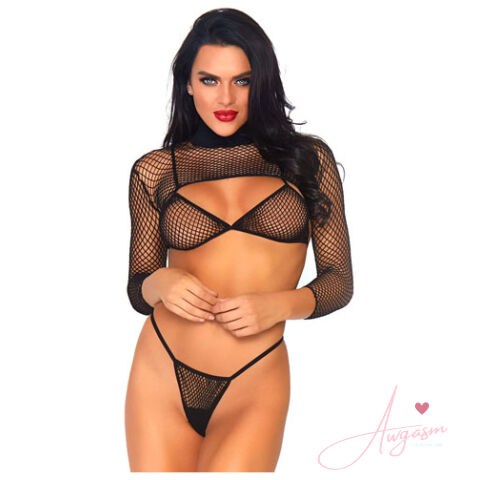 Leg Avenue Net Top Thong And Bra UK 6 to 12