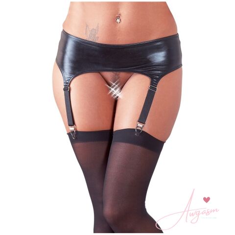 NOXQSE Wet Look Suspender Belt And Stockings