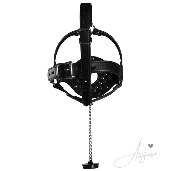 Open Mouth Gag Head Harness with Plug Stopper - Image 3