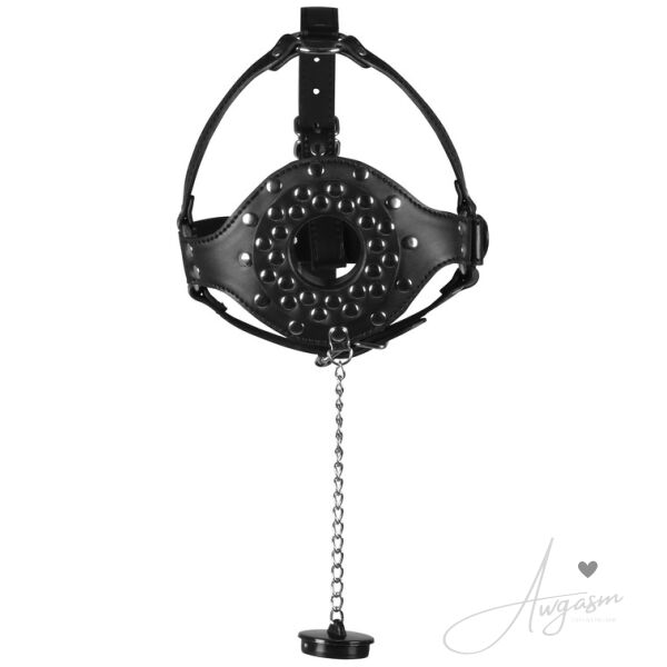 Open Mouth Gag Head Harness with Plug Stopper - Image 4