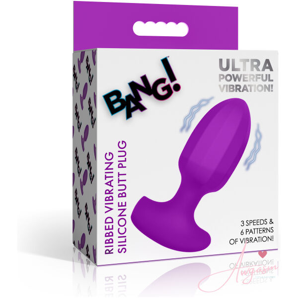 Ribbed Vibrating Silicone Butt Plug - Purple - Image 6