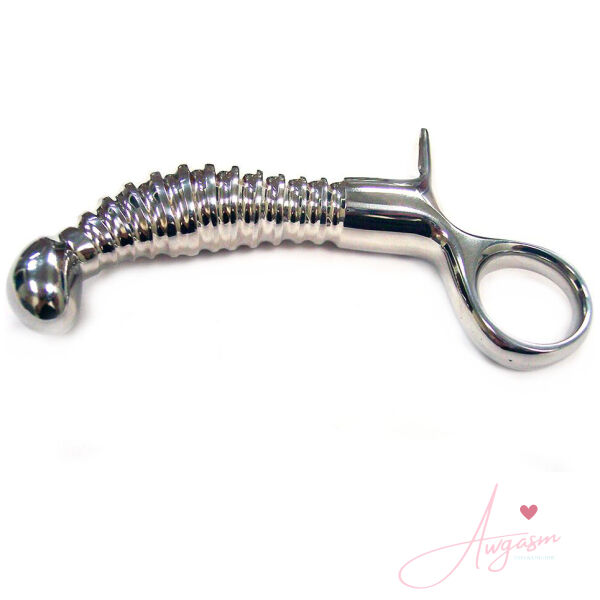 Rouge Stainless Steel Ribbed Anal Probe With Handle - Image 2