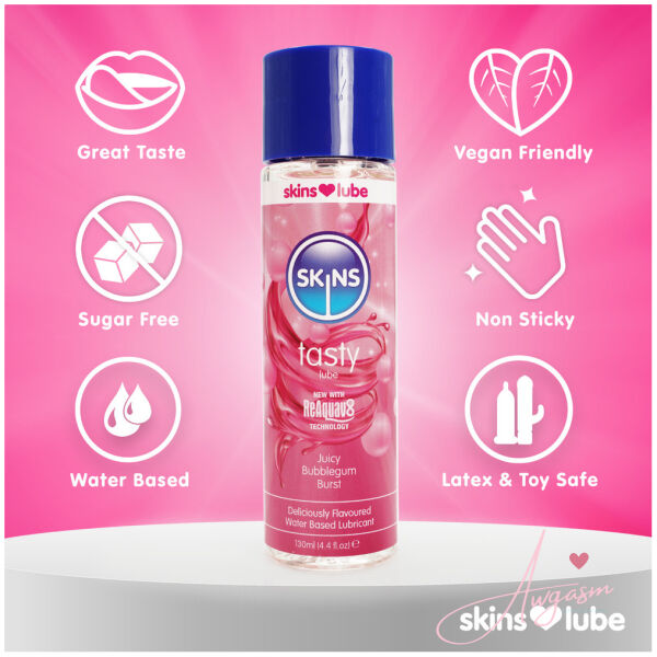Skins Juicy Bubblegum Blast Waterbased Lubricant 130ml - Image 2