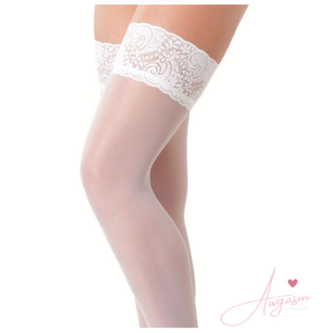 White HoldUp Stockings With Floral Lace Top