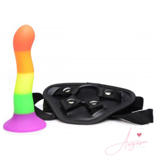 XR Proud Rainbow Silicone Dildo with Harness - Image 3