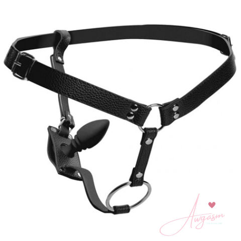 XR Strict Male Cock Ring Harness with Silicone Anal Plug