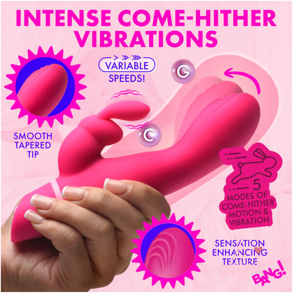 Come Hither Silicone Rabbit Vibrator - Pink - Image 2