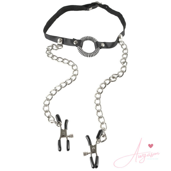 Fetish Fantasy O-Ring Gag With Nipple Clamps - Image 2