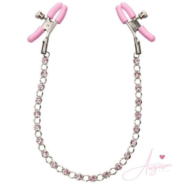 Nipple Play Crystal Chain Nipple Clamps-Pink - Image 2