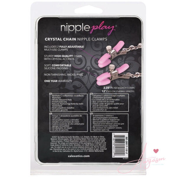 Nipple Play Crystal Chain Nipple Clamps-Pink - Image 3