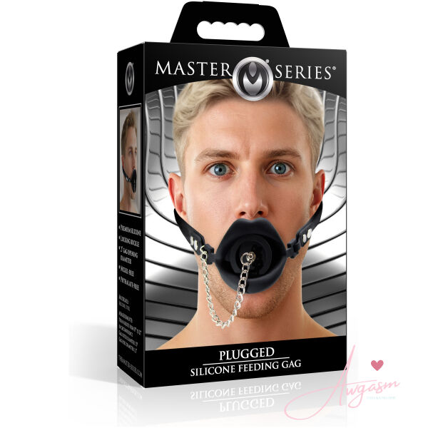Plugged Silicone Feeding Gag - Black - Image 6