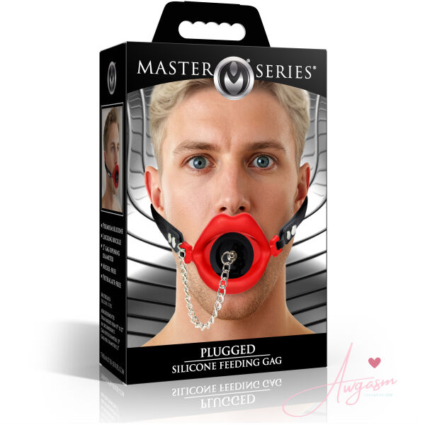 Plugged Silicone Feeding Gag - Red - Image 6
