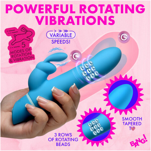 Rotating Beads Silicone Rabbit Vibrator- Blue - Image 3