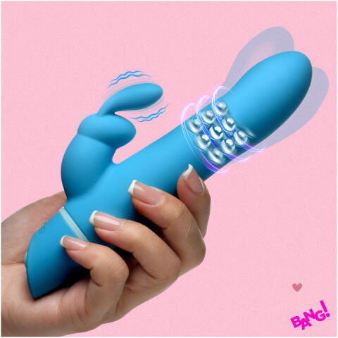 Rotating Beads Silicone Rabbit Vibrator- Blue